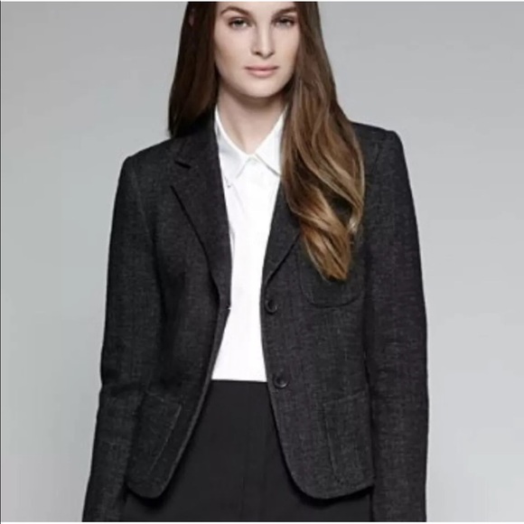 Theory Black Herringbone 2 Button Wool Blend Arminus Nillian K Blazer EUC Sz 10 - Picture 1 of 9